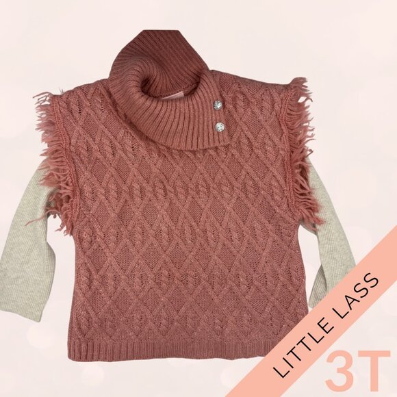 Little Lass 3T Girls’ Fall Outfit – Pink Knit Sweater Vest + Floral Leggings Set - Picture 3 of 5